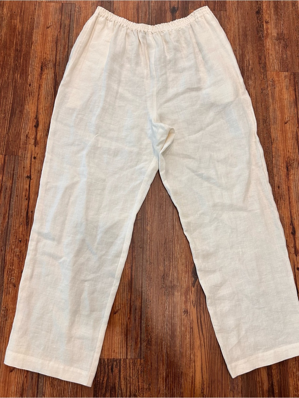 Eskandar 100% Linen Pull-On Wide Leg Pants Ivory England Size 2 - Picture 3 of 16